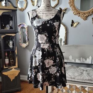 Divided Black and White Floral Mini Dress Small